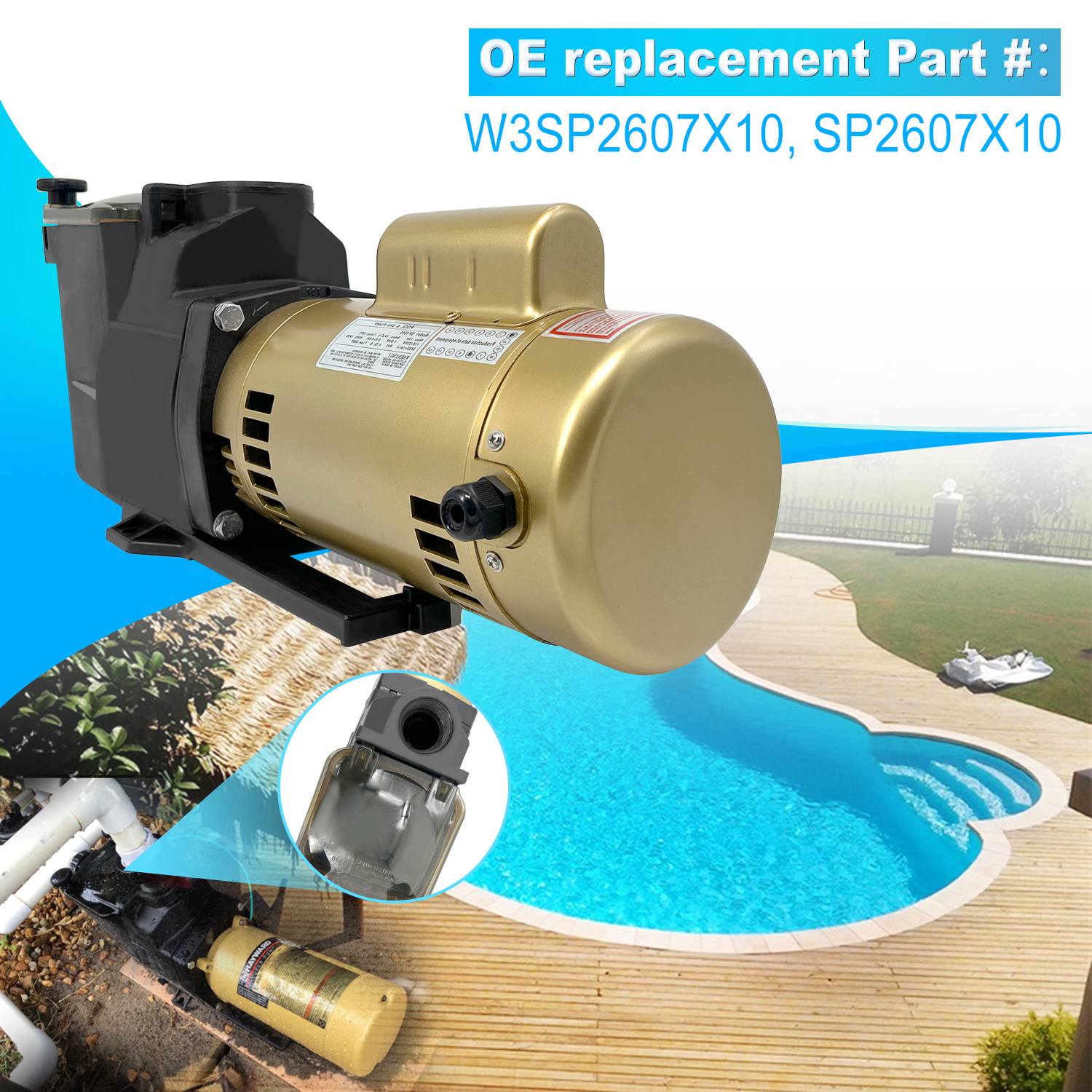 W3SP2607X10 Super Pool Pump 1HP 115/230V Single Speed Replacement for Hayward SP2607X10