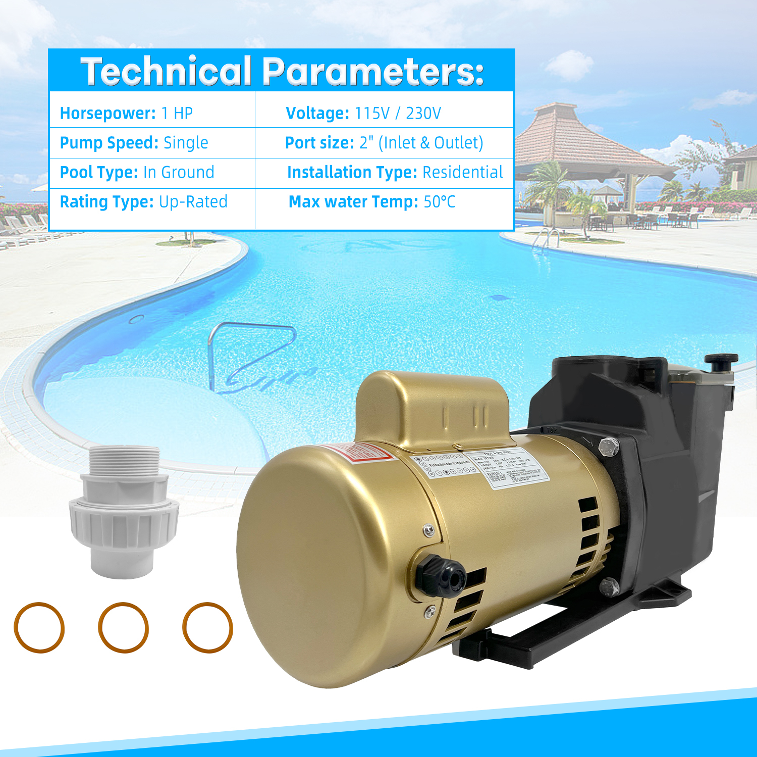 W3SP2607X10 Super Pool Pump 1HP 115/230V Single Speed Replacement for Hayward SP2607X10