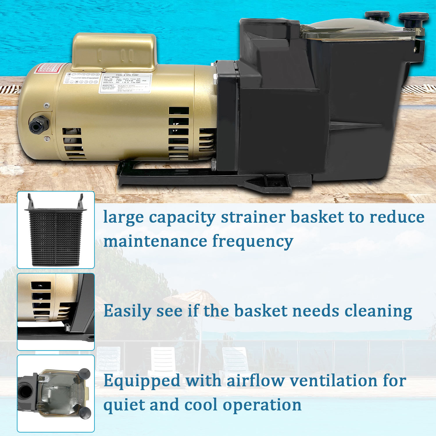 W3SP2607X10 Super Pool Pump 1HP 115/230V Single Speed Replacement for Hayward SP2607X10