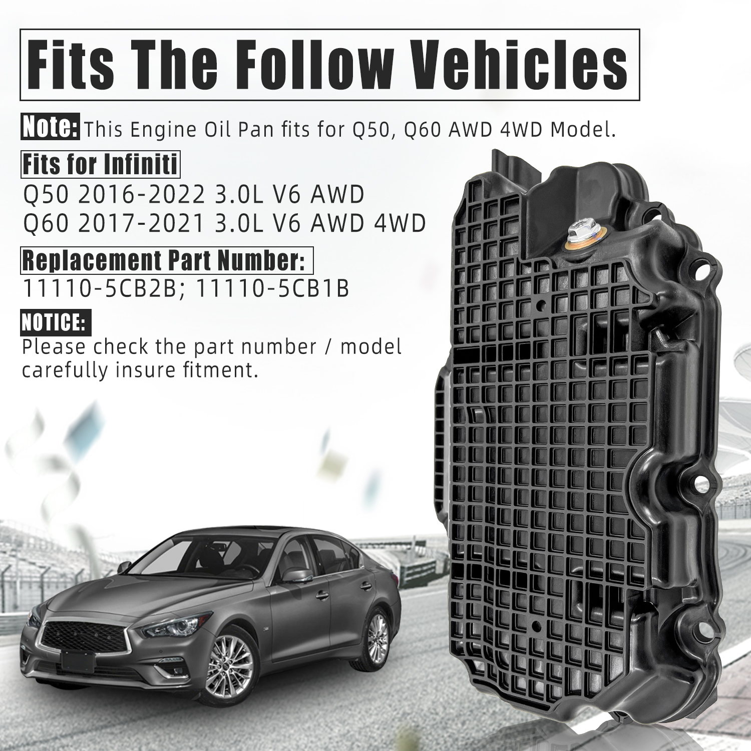 Lower Engine Oil Pan Fits for Infiniti Q50 3.0L V6 AWD 2016-2022