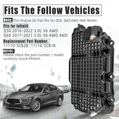 Lower Engine Oil Pan Fits for Infiniti Q50 3.0L V6 AWD 2016-2022