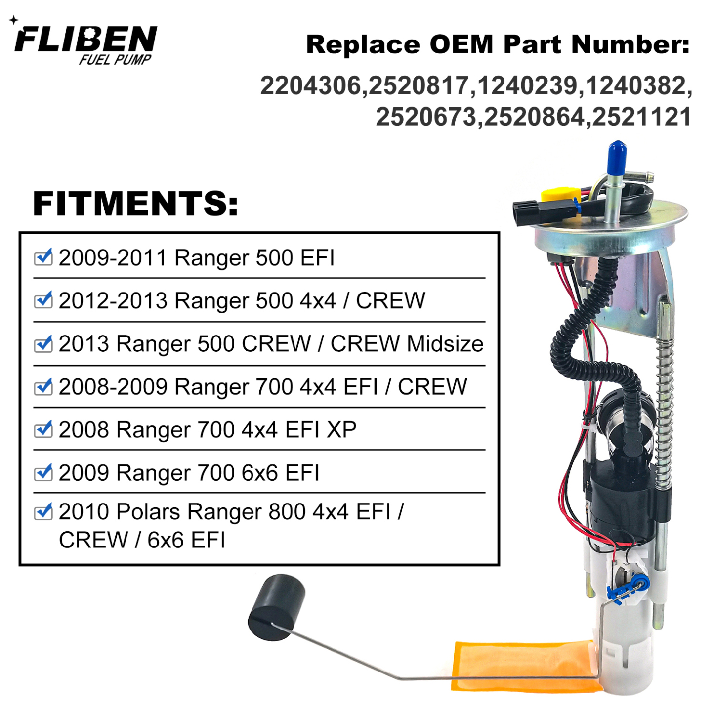 2204306 Fuel Pump Assembly Compatible with Polaris Ranger 500 2009-2013
