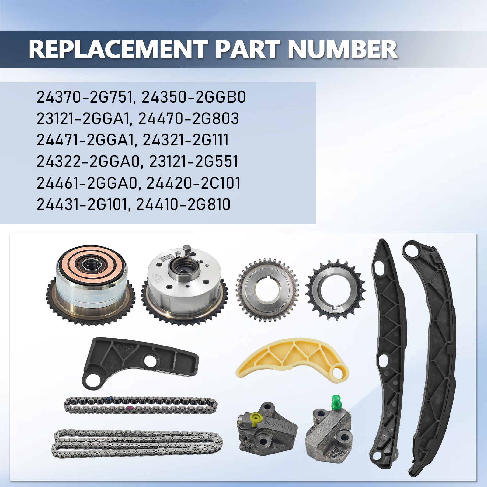 12PCS Timing Chain Kit with VVT Sprocket Compatible with Hyundai Sonata 2016-2019, Tucson 2018-2021, Fits Kia Sportage 2017-2022, 2.0L 2.4L
