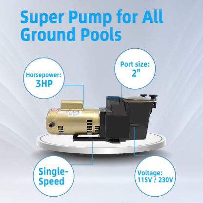 Super Pool Pump 3HP 115/230V Single Speed Replacement for Hayward Super Pump