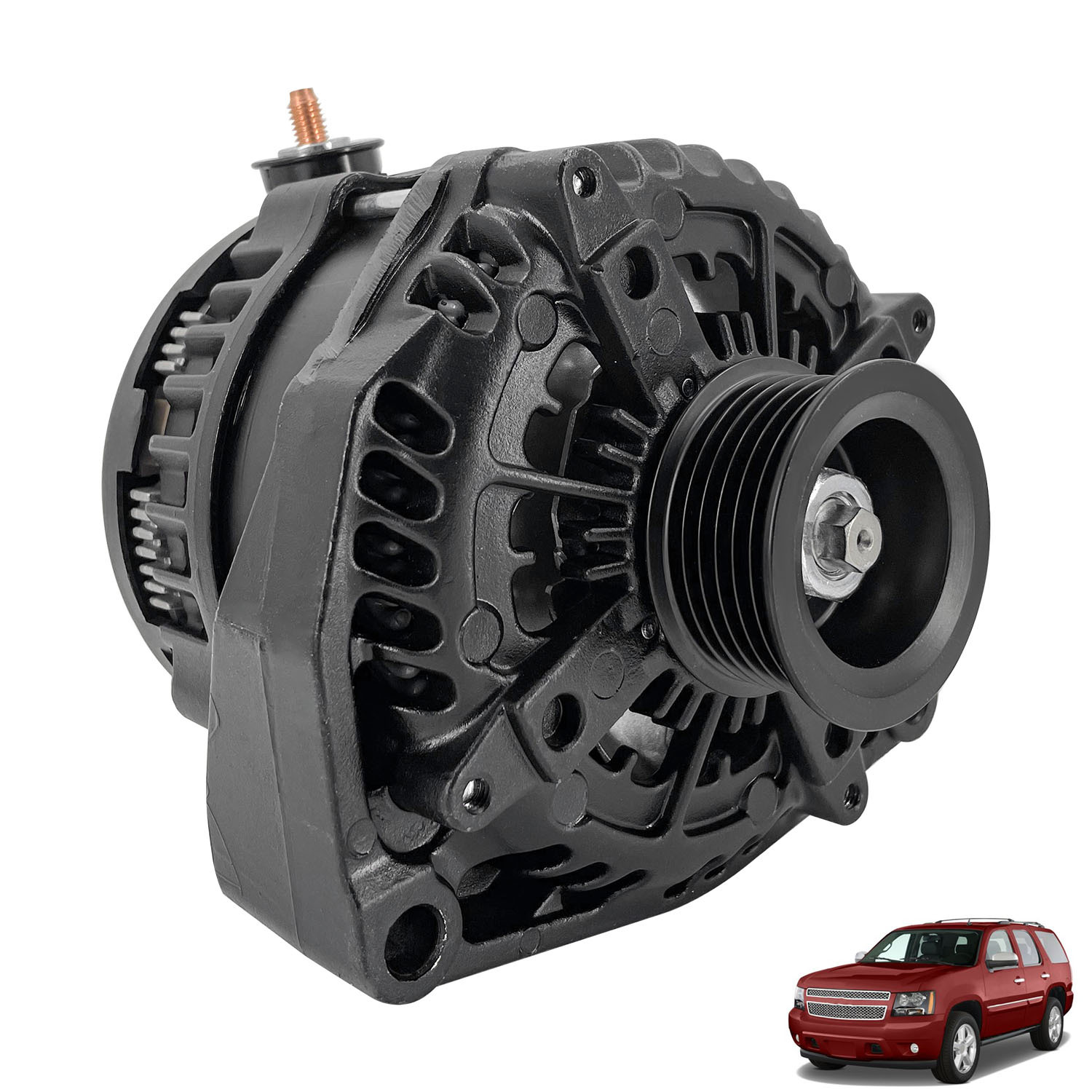 15093928 Black 14 V High Output Alternator 300 AMP for 2007-2014 Chevy Silverado 1500 2500HD 3500HD