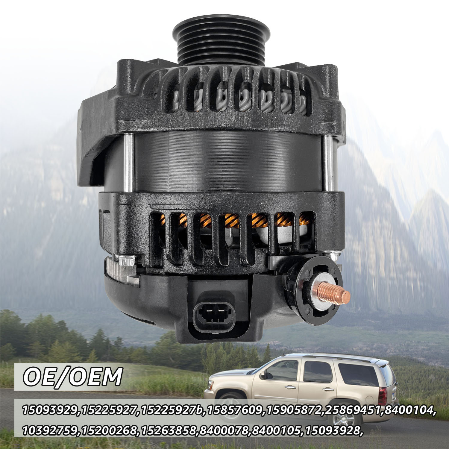 15093928 Black 14 V High Output Alternator 300 AMP for 2007-2014 Chevy Silverado 1500 2500HD 3500HD