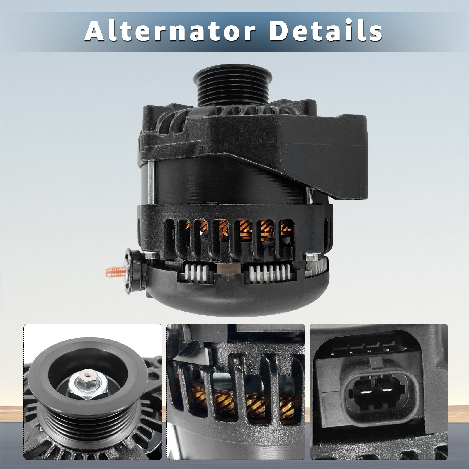 15093928 Black 14 V High Output Alternator 300 AMP for 2007-2014 Chevy Silverado 1500 2500HD 3500HD