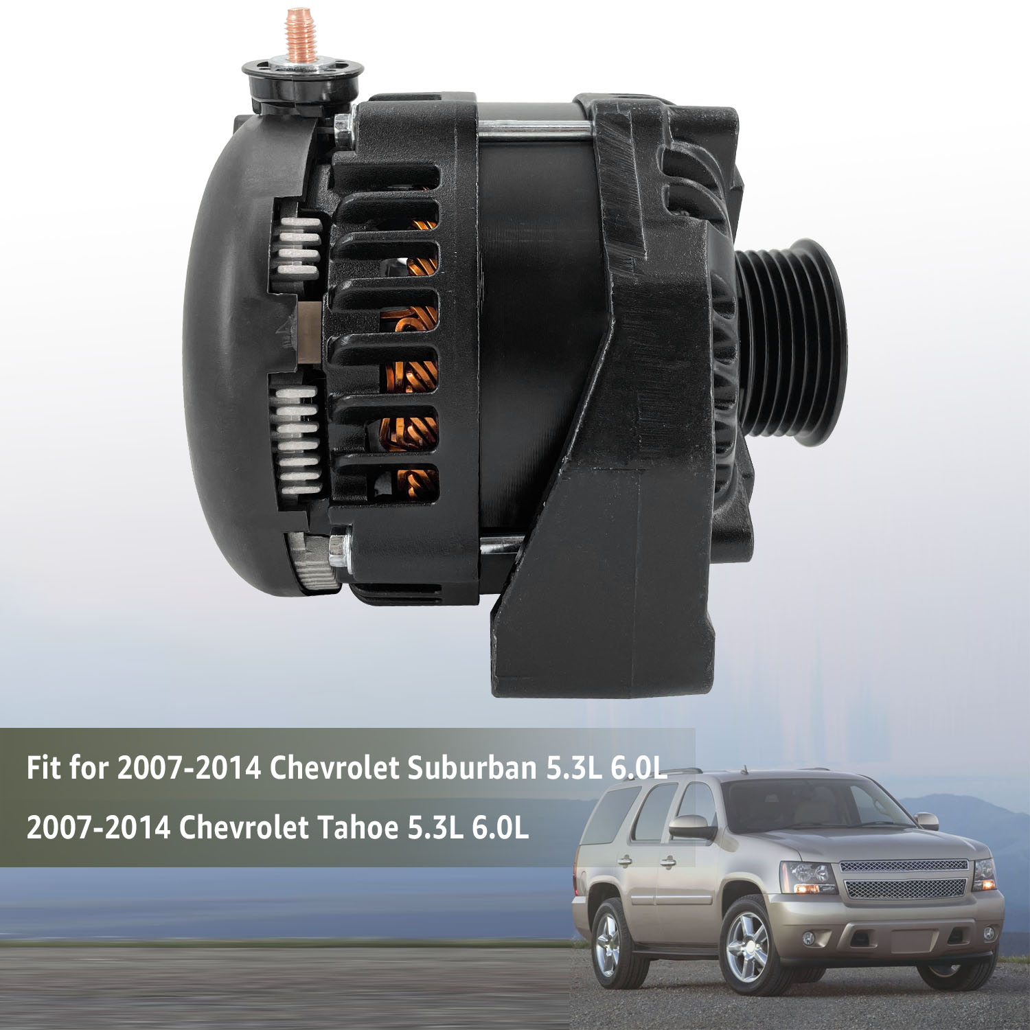 15093928 Black 14 V High Output Alternator 300 AMP for 2007-2014 Chevy Silverado 1500 2500HD 3500HD