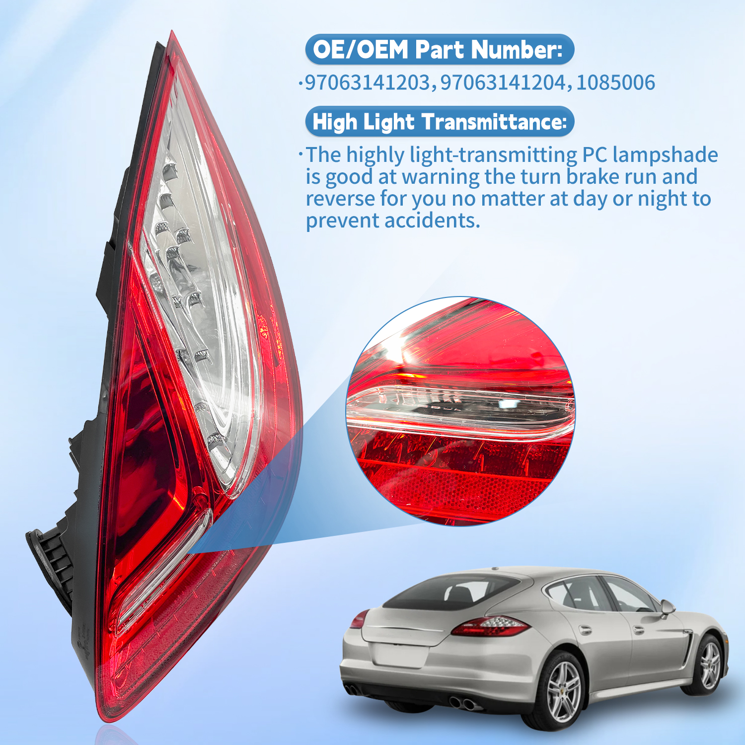 97063141203 Right Passenger Side LED Tail Light Assembly Compatible with Porsche 970 2010-2013