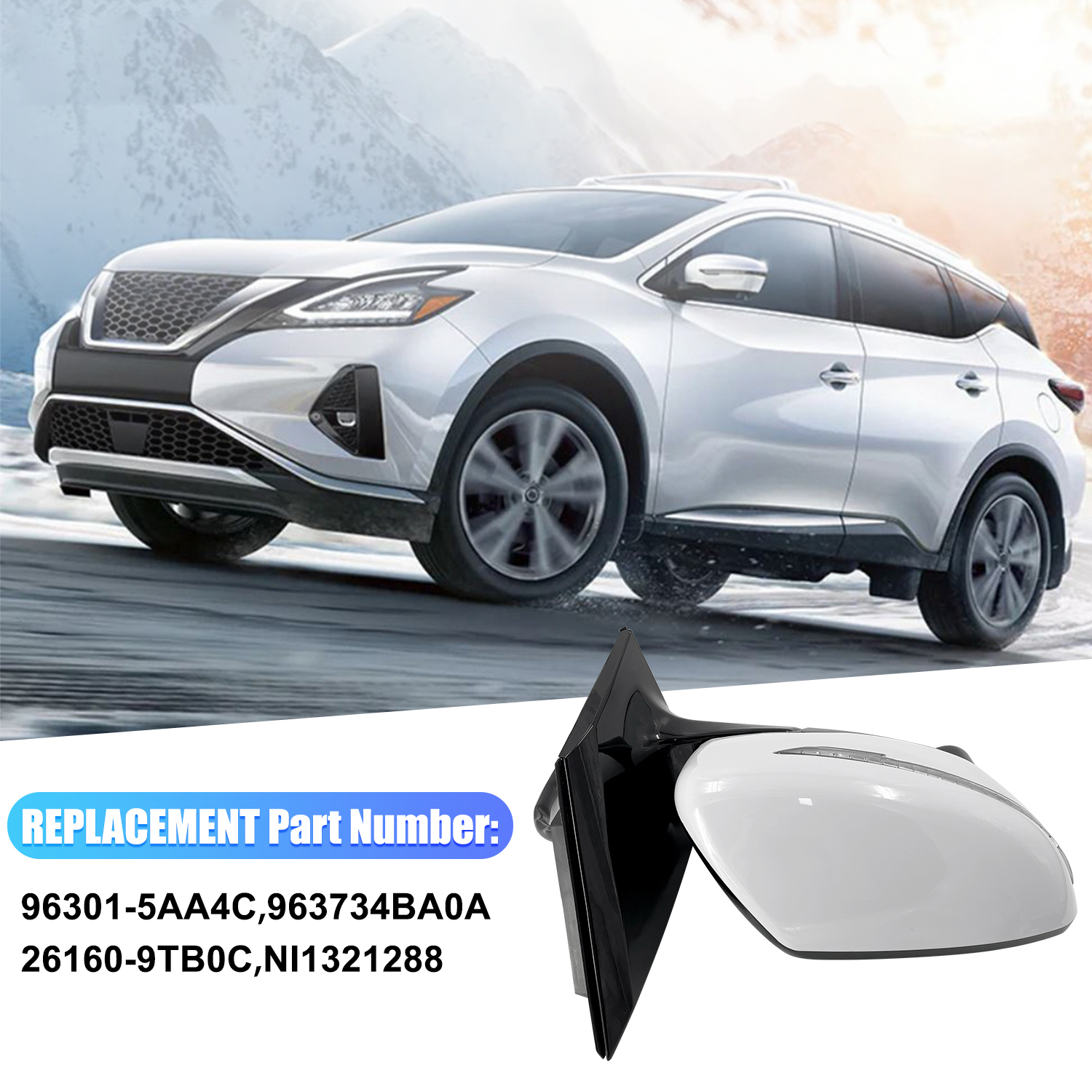 13 Pins Right Passenger Side Door Mirror for Nissan Murano 2.5L 3.5L 2016-2021 w/Camera Power Heated Signal Light Power Folding