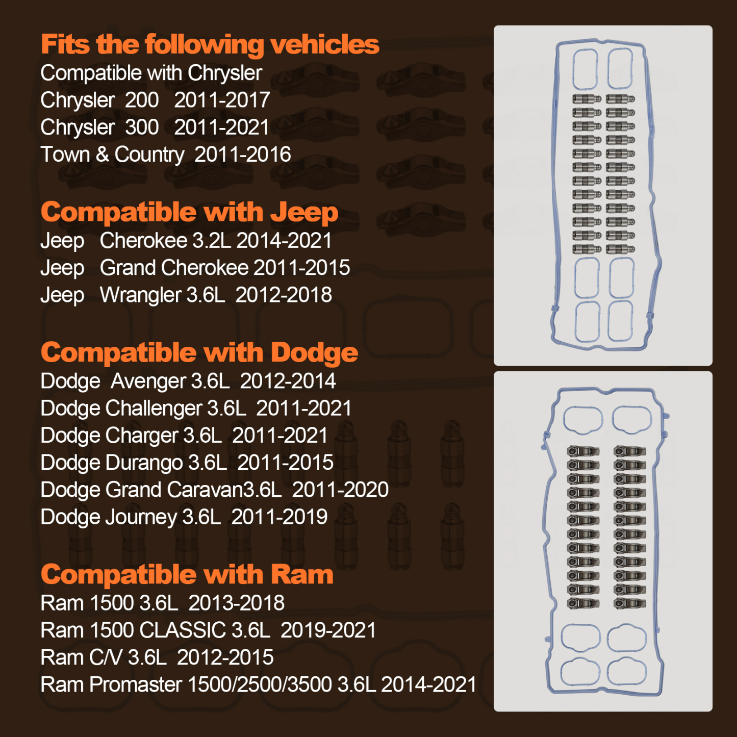 3.6 Pentastar Rocker Arm Lifters Kit for 2011-2021 Dodge Challenger Charger Journey Chrysler 200 300 Jeep Wrangler Ram 1500 2500 3.6L
