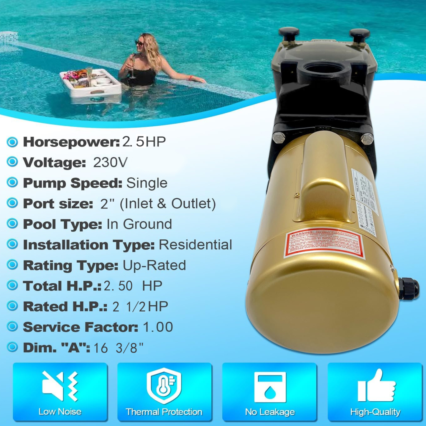 Super Pool Pump 2.5 HP 230V Replaces Hayward W3SP2621X25 Pool Pump