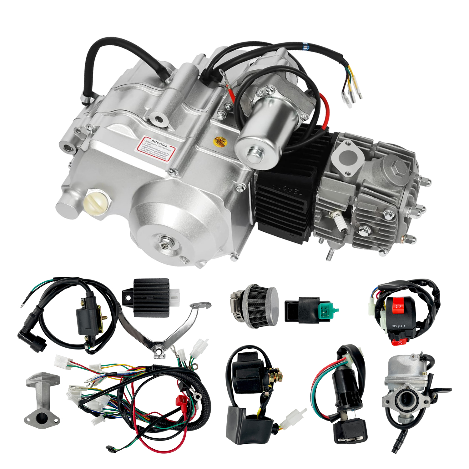 125CC Engine 4 Stroke Motor with 3-Speed Reverse Semi-Auto for Go Kart Dirt Bike ATV Pit Bike Buggy