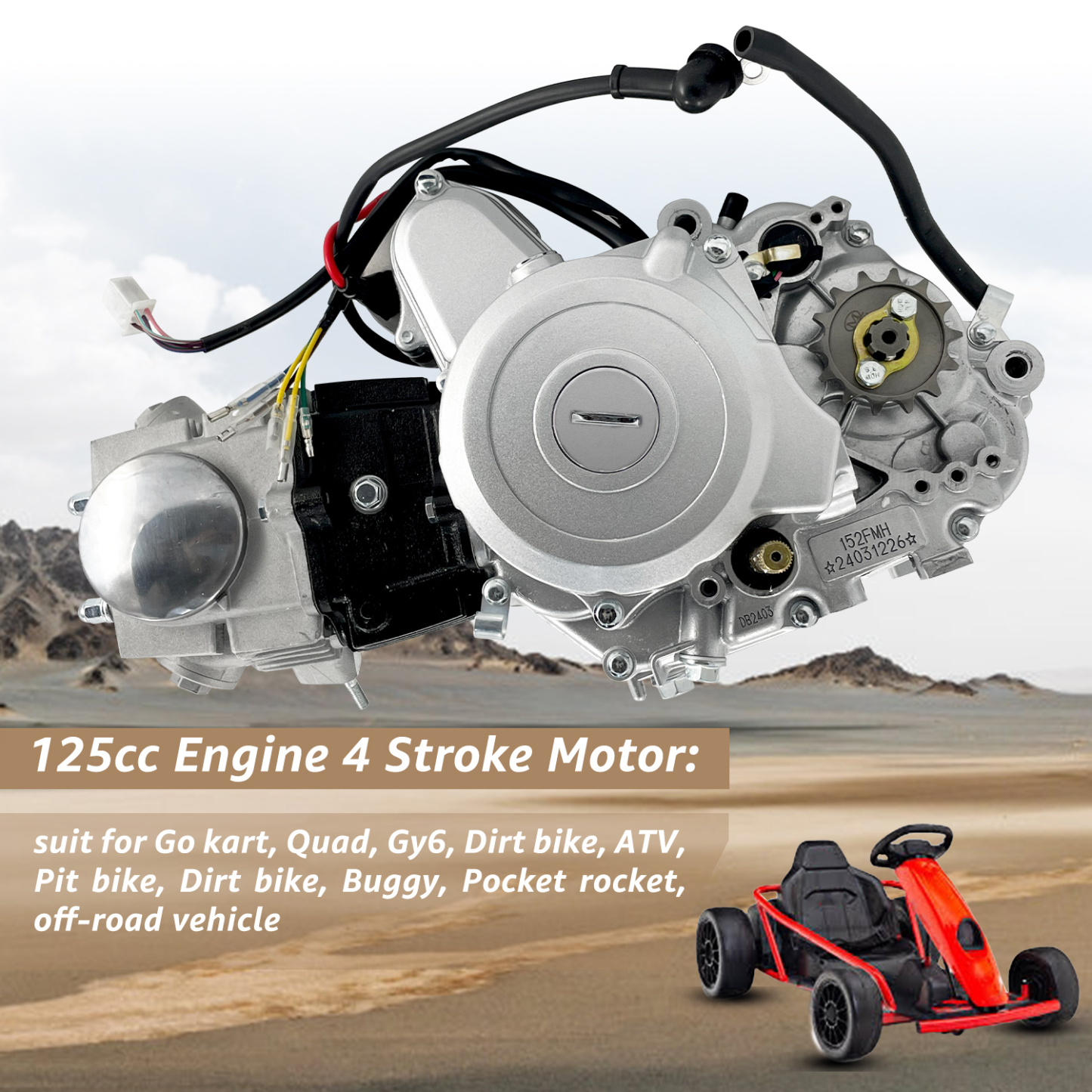 125CC Engine 4 Stroke Motor with 3-Speed Reverse Semi-Auto for Go Kart Dirt Bike ATV Pit Bike Buggy