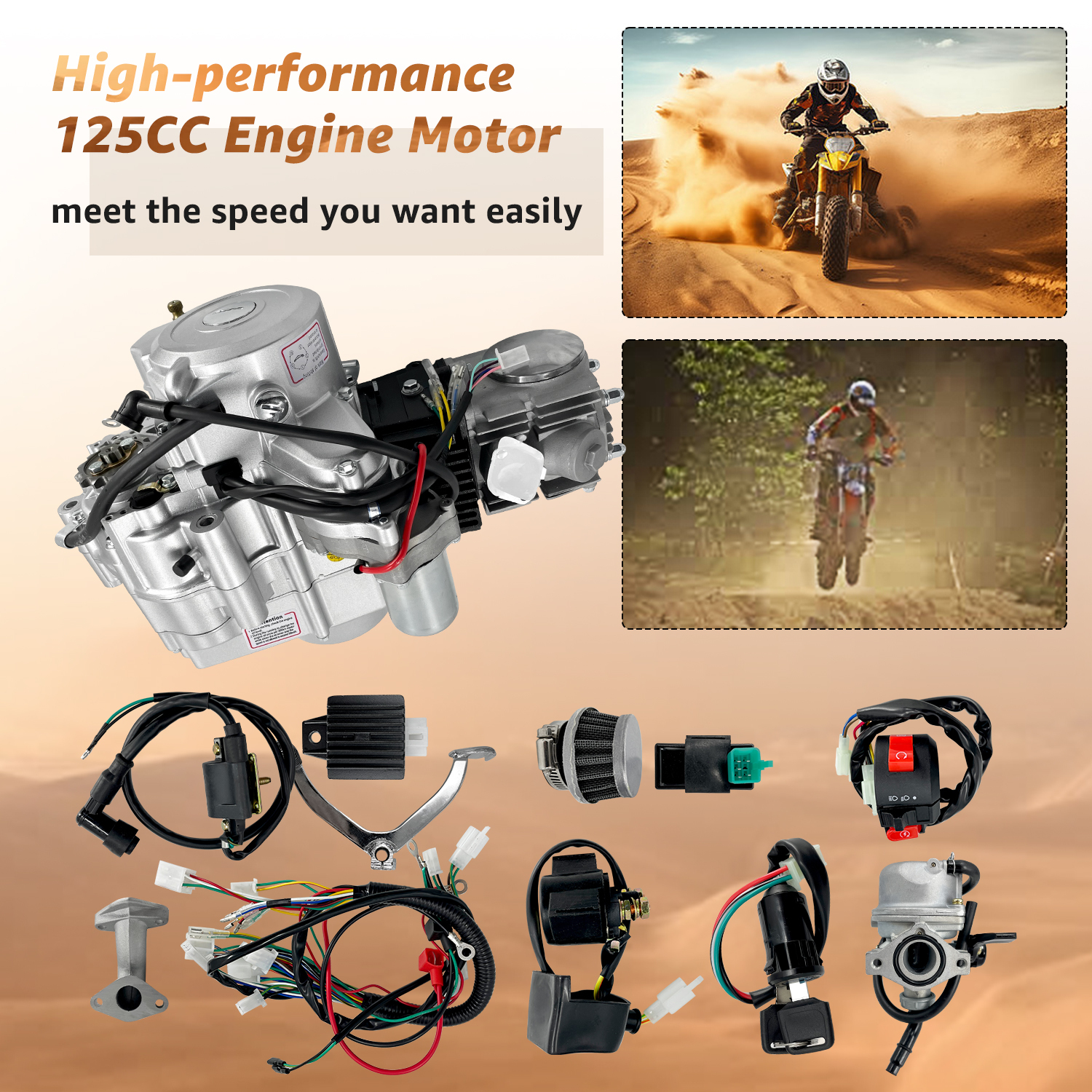 125CC Engine 4 Stroke Motor with 3-Speed Reverse Semi-Auto for Go Kart Dirt Bike ATV Pit Bike Buggy