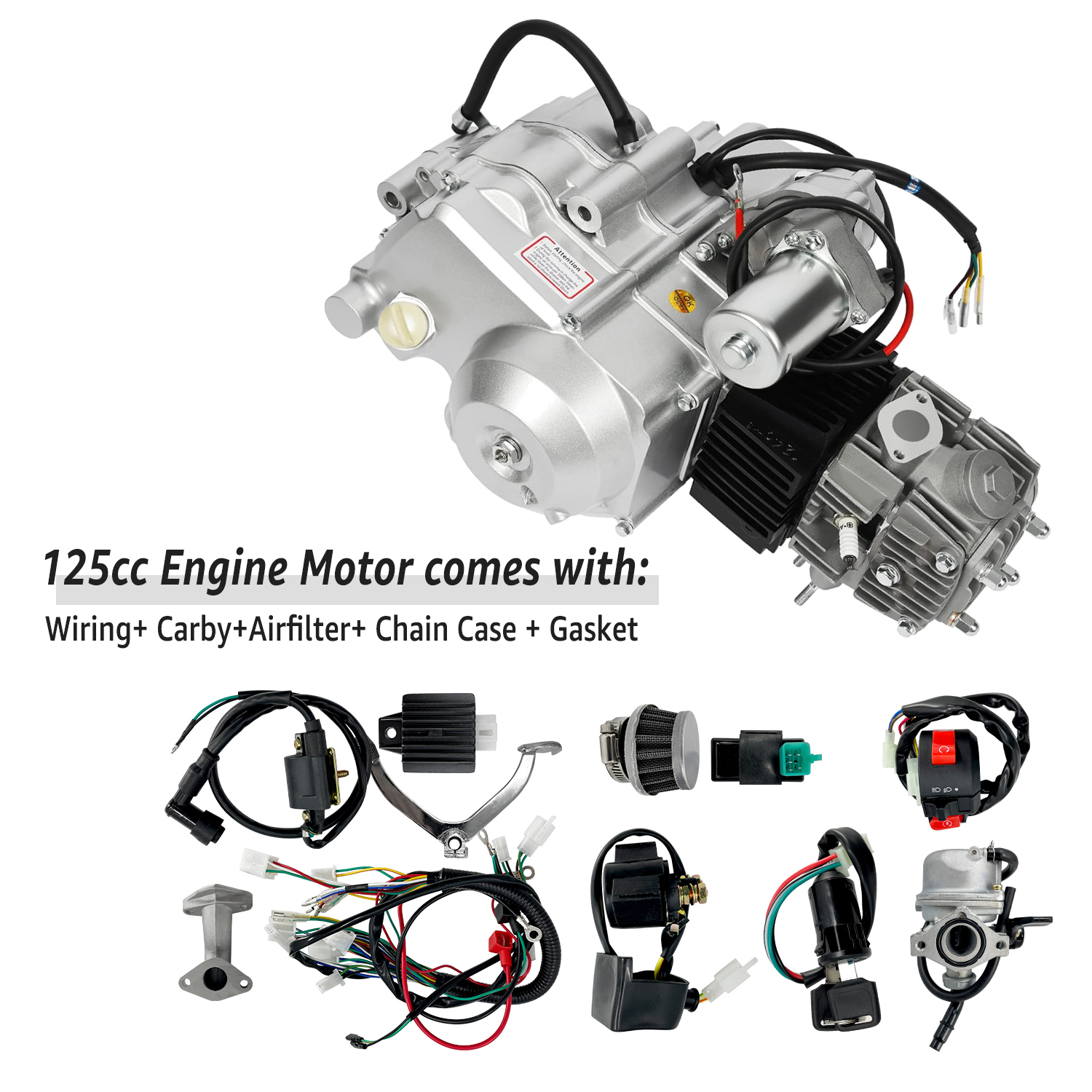 125CC Engine 4 Stroke Motor with 3-Speed Reverse Semi-Auto for Go Kart Dirt Bike ATV Pit Bike Buggy