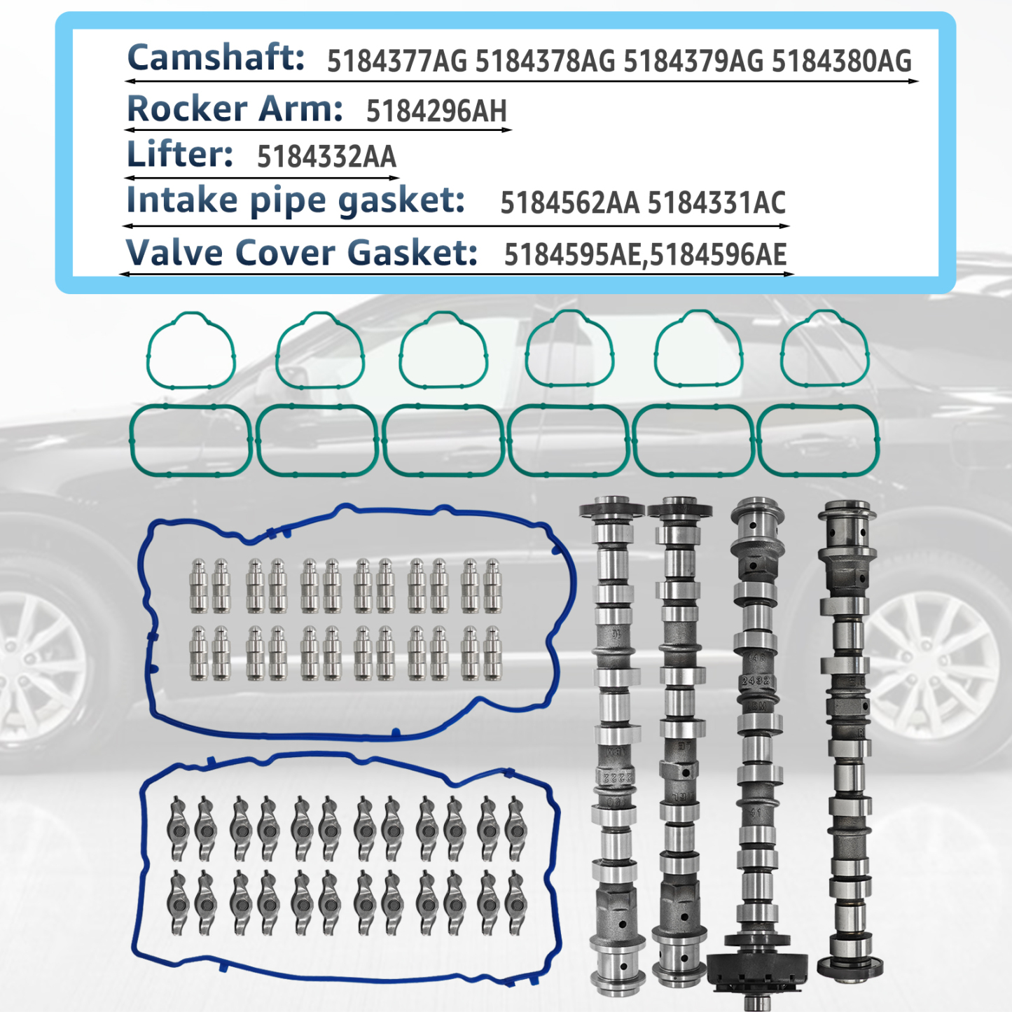 Engine Camshafts Rockers Arm Lifters Kit for Jeep Cherokee/Wrangler for Dodge Charger/Durango/Challenger for Ram 1500 for Chrysler 200/300