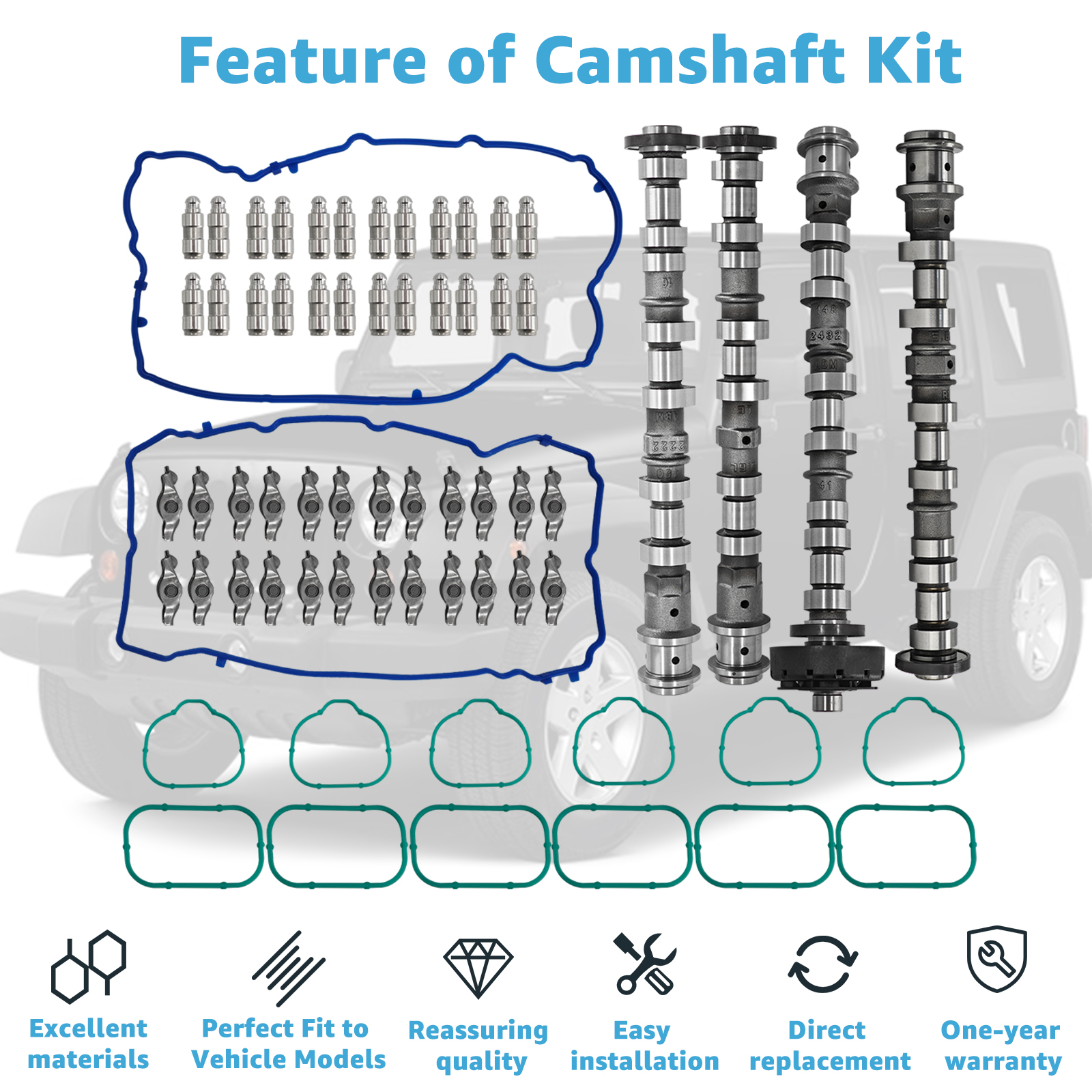 Engine Camshafts Rockers Arm Lifters Kit for Jeep Cherokee/Wrangler for Dodge Charger/Durango/Challenger for Ram 1500 for Chrysler 200/300