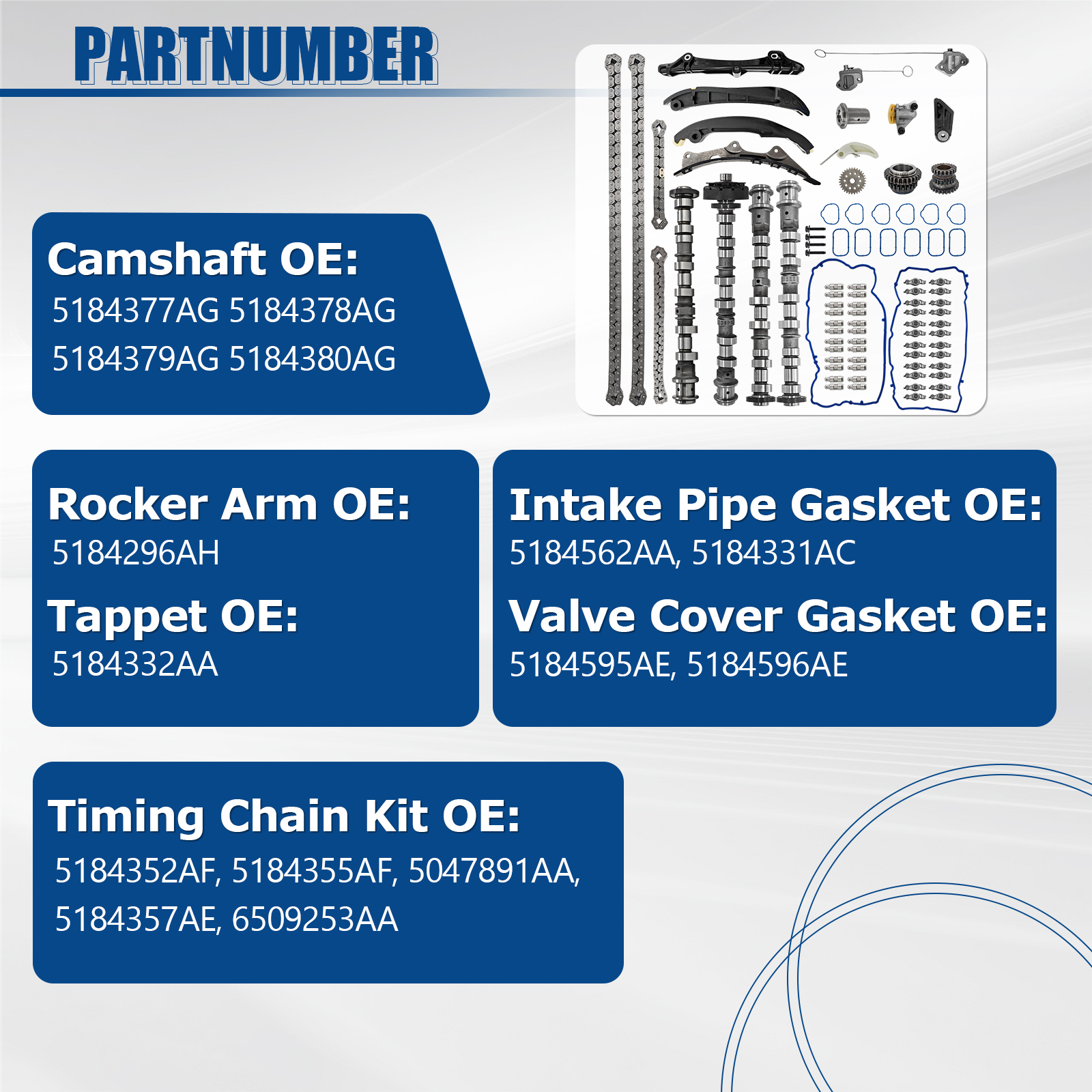 Engine Camshafts Rockers Arm Lifters Timing Kit for Jeep Grand Cherokee Wrangler, for Dodge Avenger Durango Challenger Charger, For Ram 1500-3500, For Chrysler 200 300 Town&Country 3.6L 2011-2016