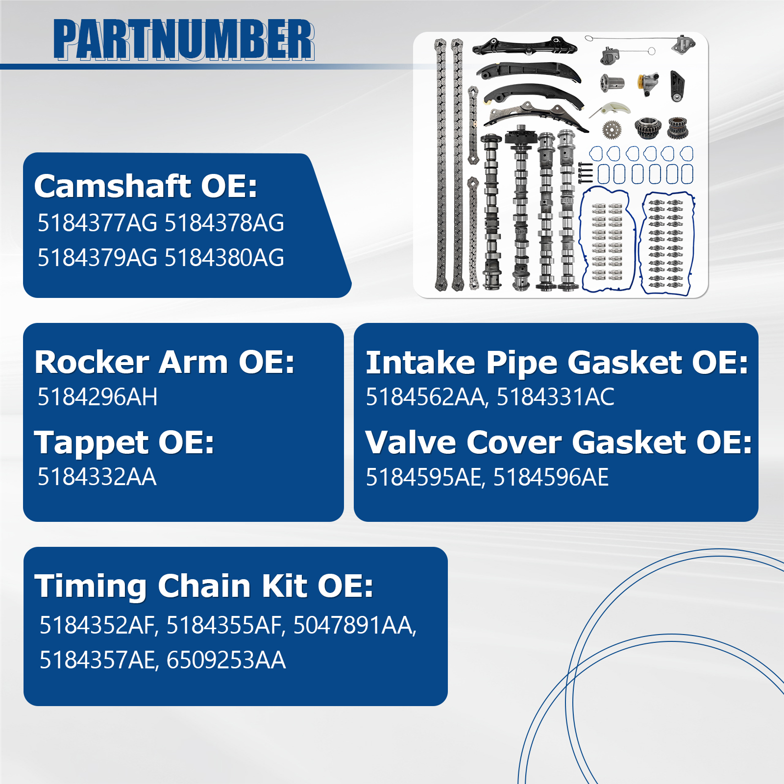 Engine Camshafts Rockers Arm Lifters Timing Kit for Jeep Grand Cherokee Wrangler, for Dodge Avenger Durango Challenger Charger, For Ram 1500-3500, For Chrysler 200 300 Town&Country 3.6L 2011-2016