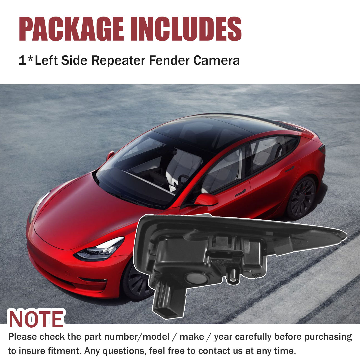 Left Side Repeater Fender Camera Compatible with Tesla Model 3 and Model Y 2021‑2023 