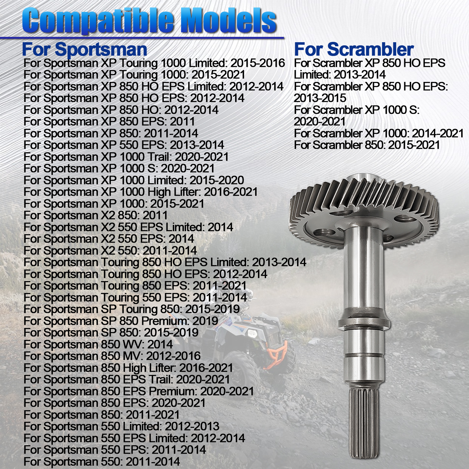 3235194 Input Shaft Compatible with 2015-2021 Polaris Scrambler Sportsman Touring 550 850 1000 SP XP X2