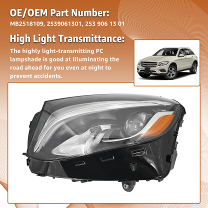 Left Driver Side Headlight for  2016-2019 Mercedes-Benz GLC-class W253 GLC300 GLC350e GLC43 AMG GLC63 AMG