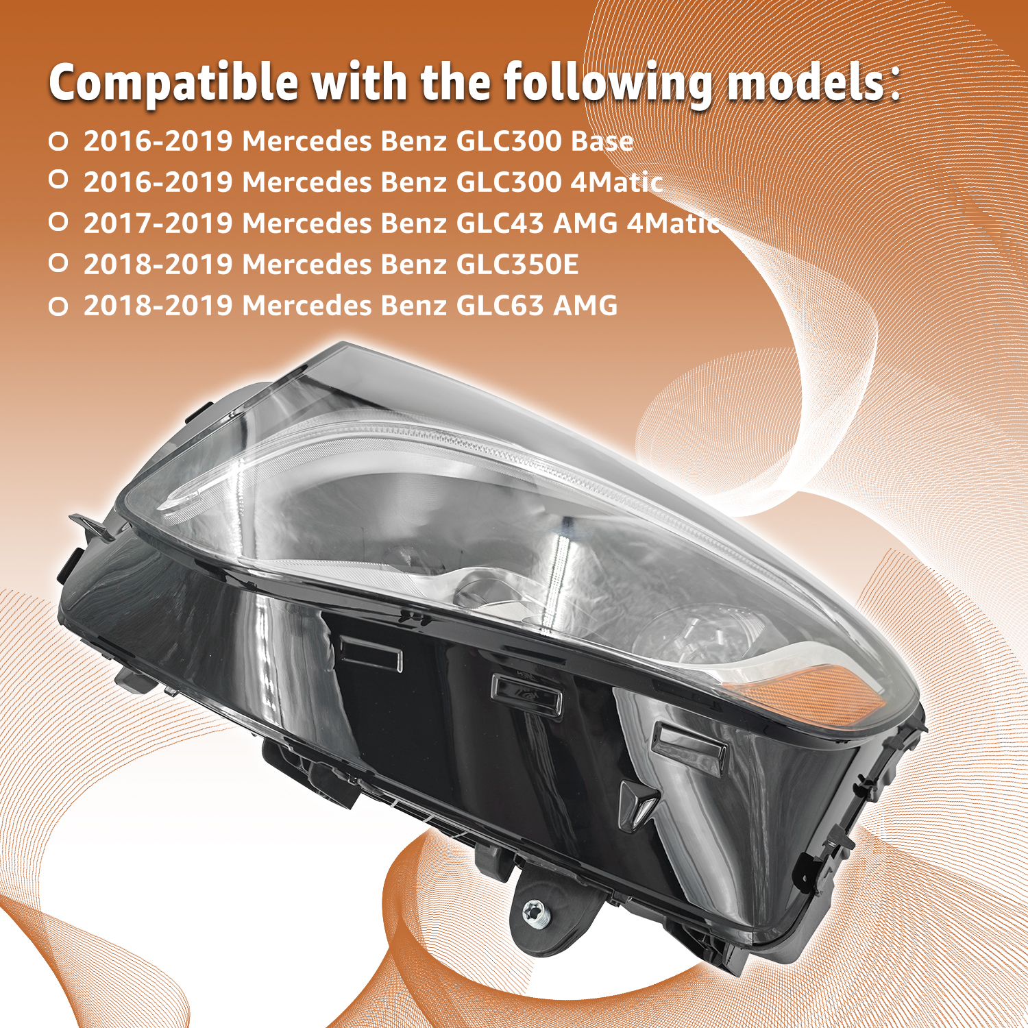 Left Driver Side Headlight for  2016-2019 Mercedes-Benz GLC-class W253 GLC300 GLC350e GLC43 AMG GLC63 AMG