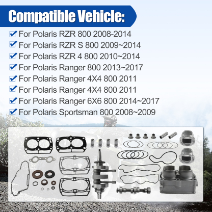 Engine Rebuild Kit Crankshaft Camshaft Cylinder Engine Kit for Polaris 800 RZR 2008-2014; for Ranger 800 2011-2017; for Sportsman 800 2008-2009