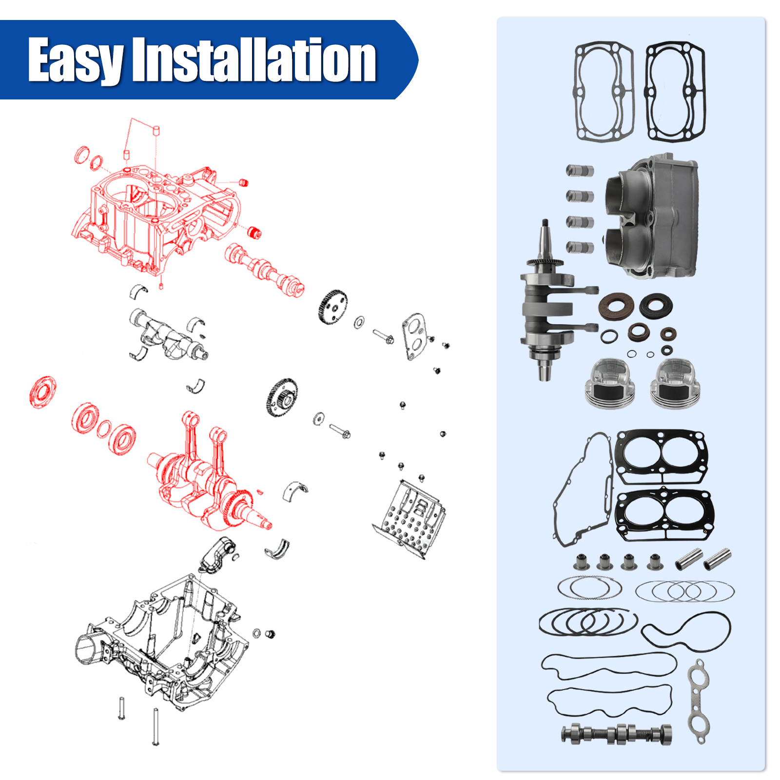 Engine Rebuild Kit Crankshaft Camshaft Cylinder Engine Kit for Polaris 800 RZR 2008-2014; for Ranger 800 2011-2017; for Sportsman 800 2008-2009