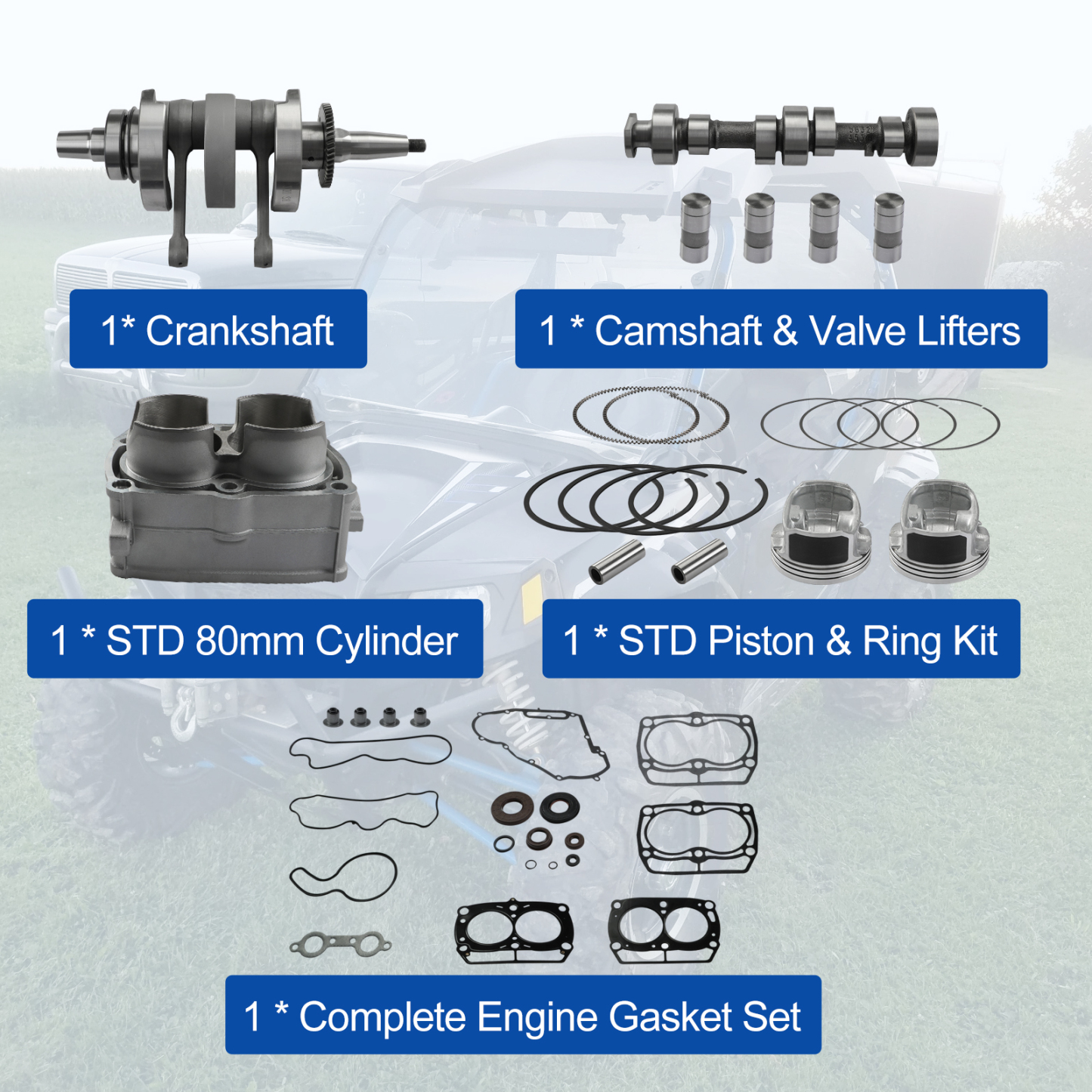 Engine Rebuild Kit Crankshaft Camshaft Cylinder Engine Kit for Polaris 800 RZR 2008-2014; for Ranger 800 2011-2017; for Sportsman 800 2008-2009