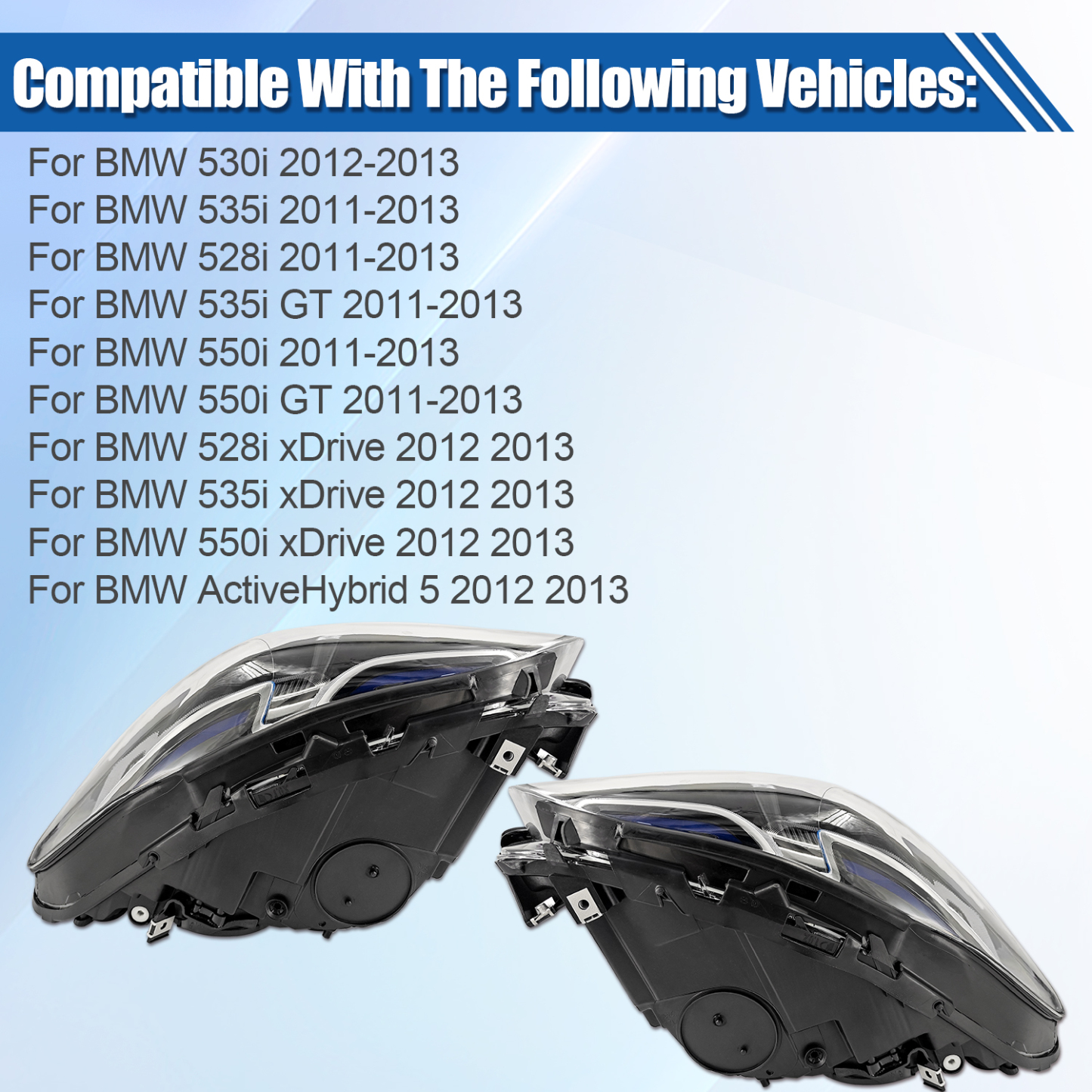 Left+Right LED Headlights Fit for BMW 5 Series 528i 530i 535i Active Hybrid 5 F10 F11 2010-2013  