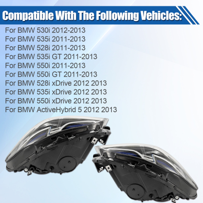 Left+Right LED Headlights Fit for BMW 5 Series 528i 530i 535i Active Hybrid 5 F10 F11 2010-2013  