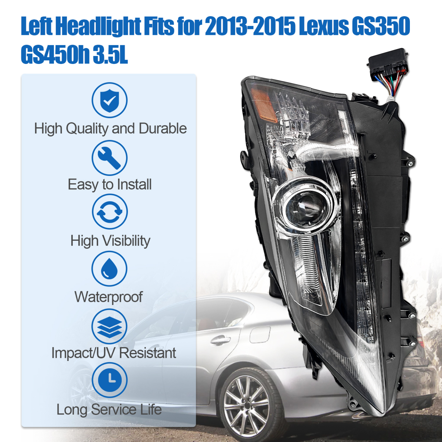  Left Driver Side Headlight Fits for Lexus GS350 GS450h 2013-2015  (NON-AFS)