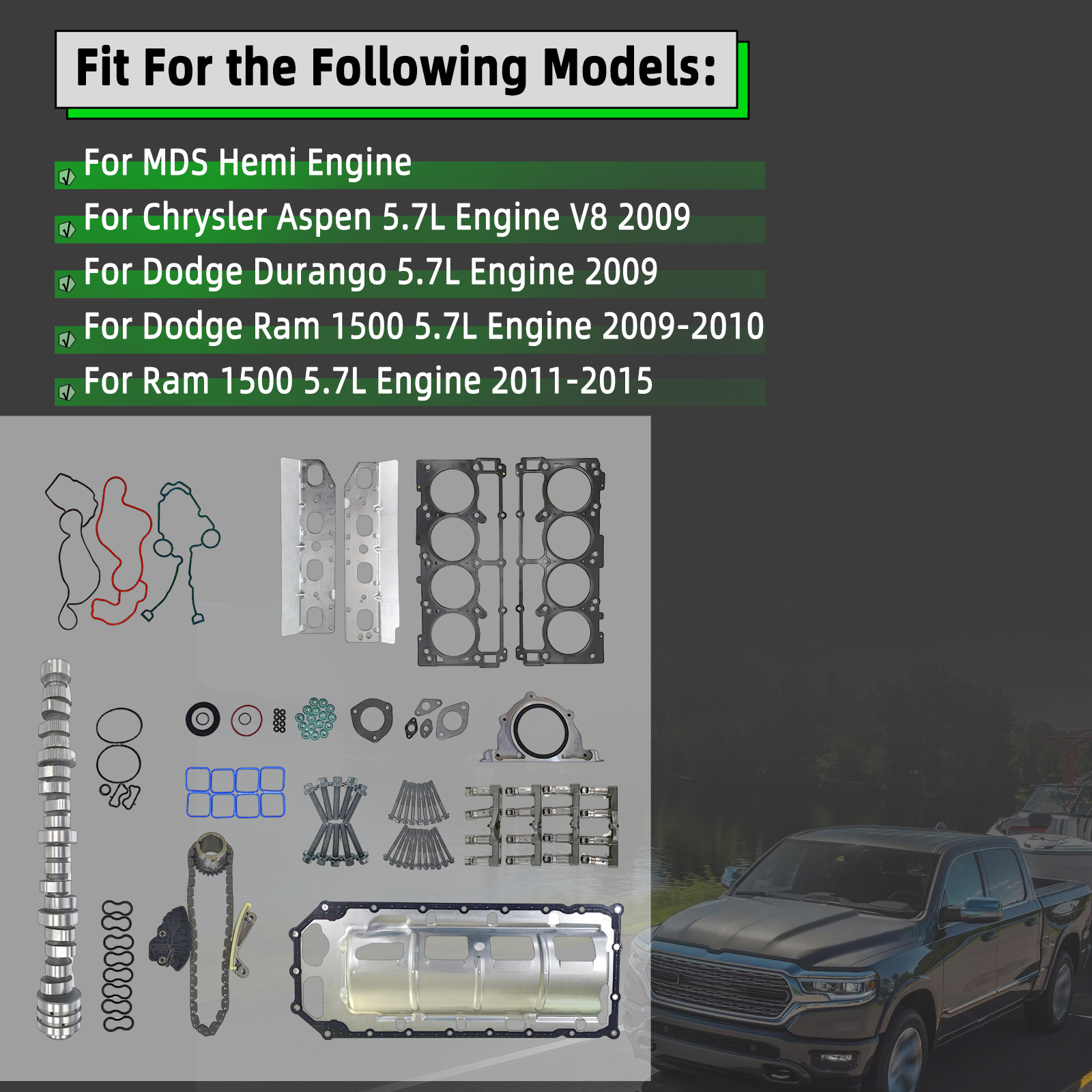 53022263AF Camshaft & MDS Valve Lifters Timing Chain Kit Compatible with Dodge Ram 1500 Durango Chrysler Aspen 5.7L Engine 
