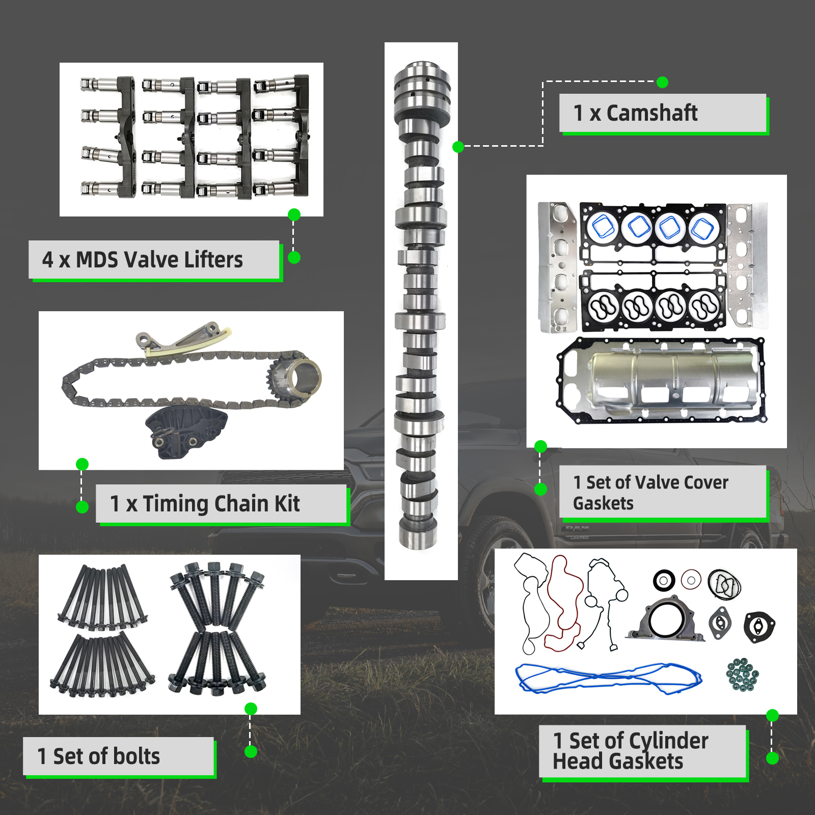 53022263AF Camshaft & MDS Valve Lifters Timing Chain Kit Compatible with Dodge Ram 1500 Durango Chrysler Aspen 5.7L Engine 