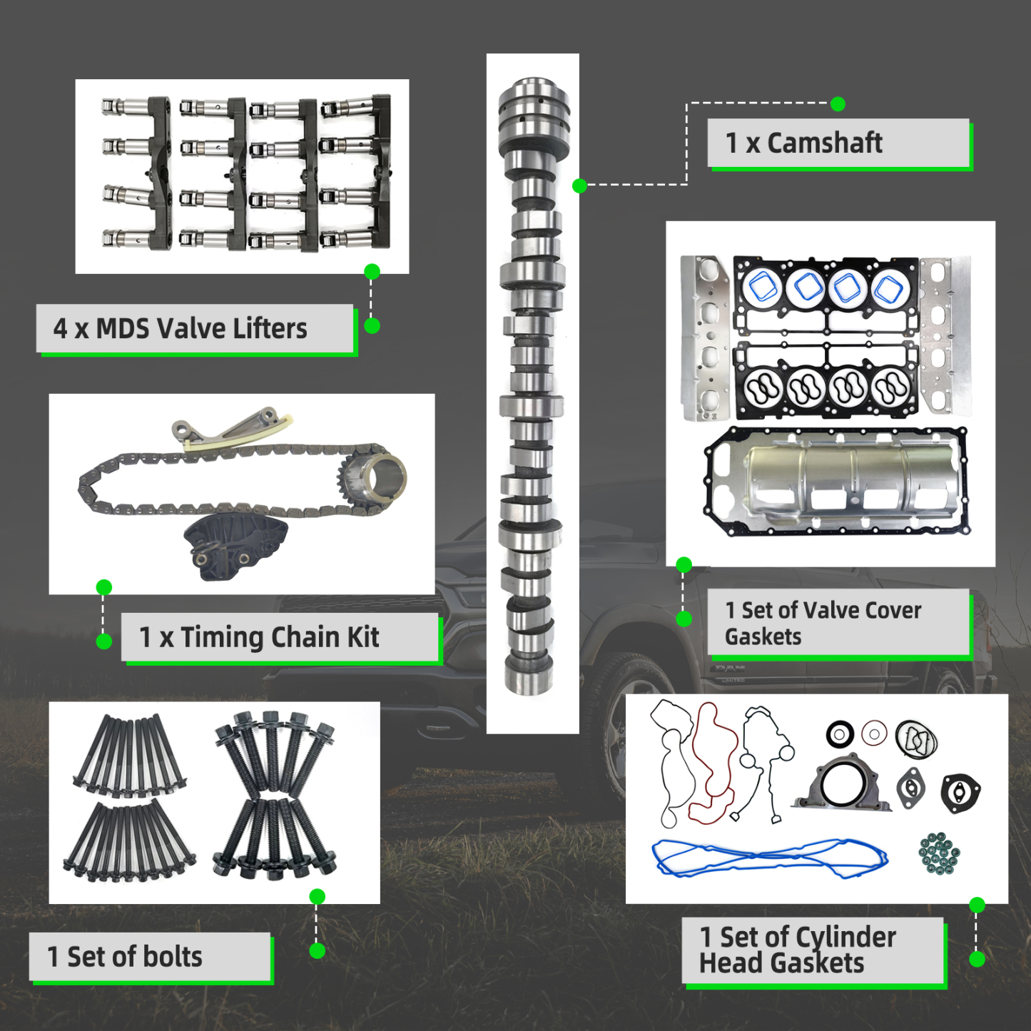 53022263AF Camshaft & MDS Valve Lifters Timing Chain Kit Compatible with Dodge Ram 1500 Durango Chrysler Aspen 5.7L Engine 