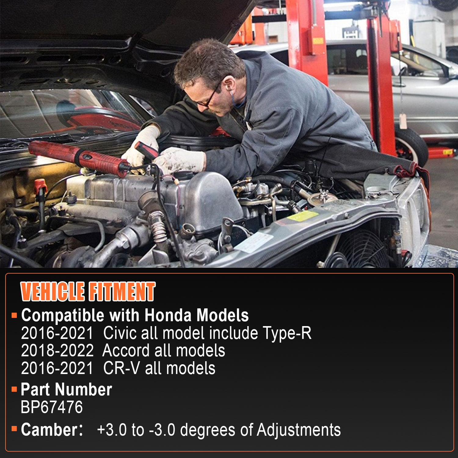 2Pcs Alignment Rear Camber Kit Aluminium Camber Arms for Honda Civic 2016-2021; for Accord 2018-2022 #BP67476 