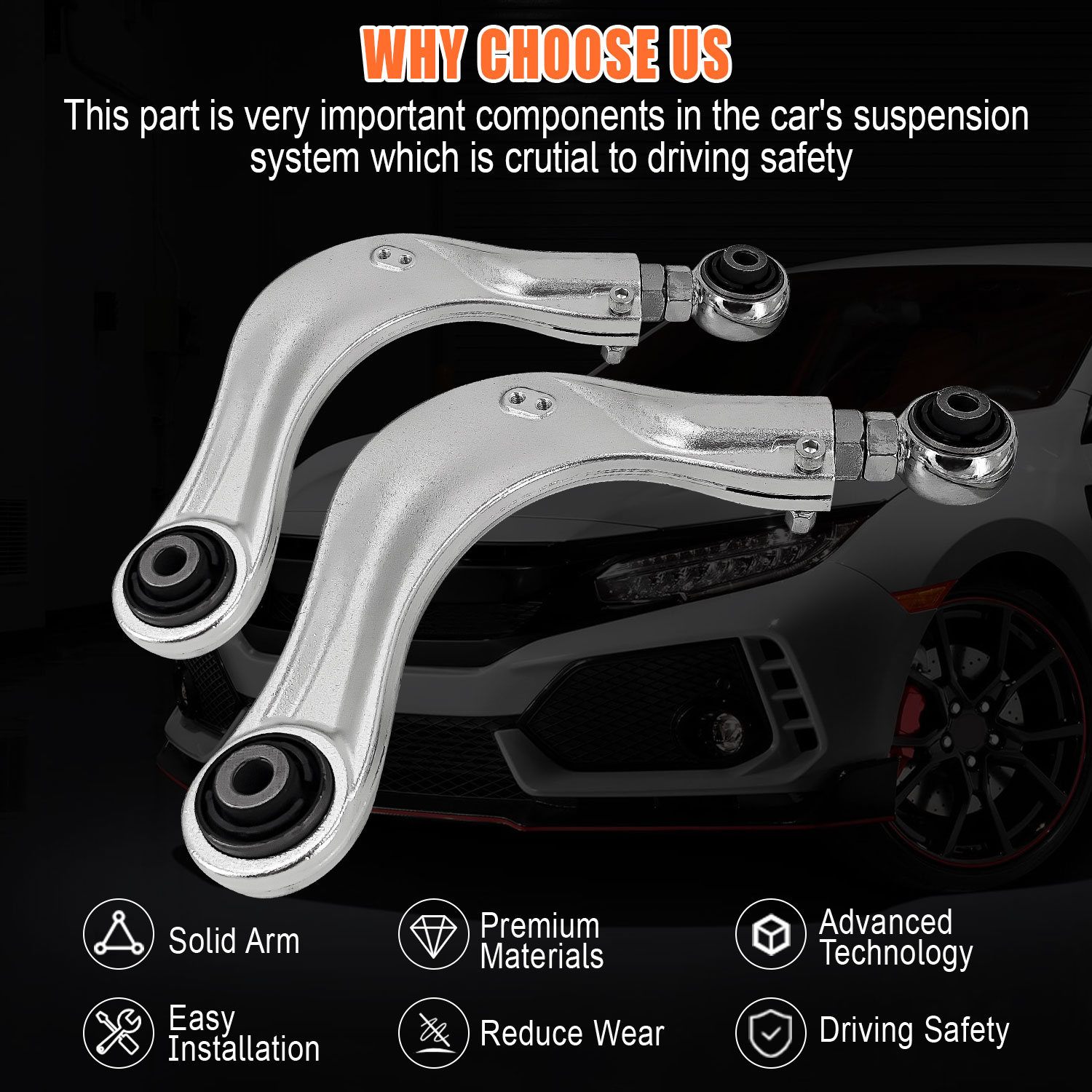 2Pcs Alignment Rear Camber Kit Aluminium Camber Arms for Honda Civic 2016-2021; for Accord 2018-2022 #BP67476 