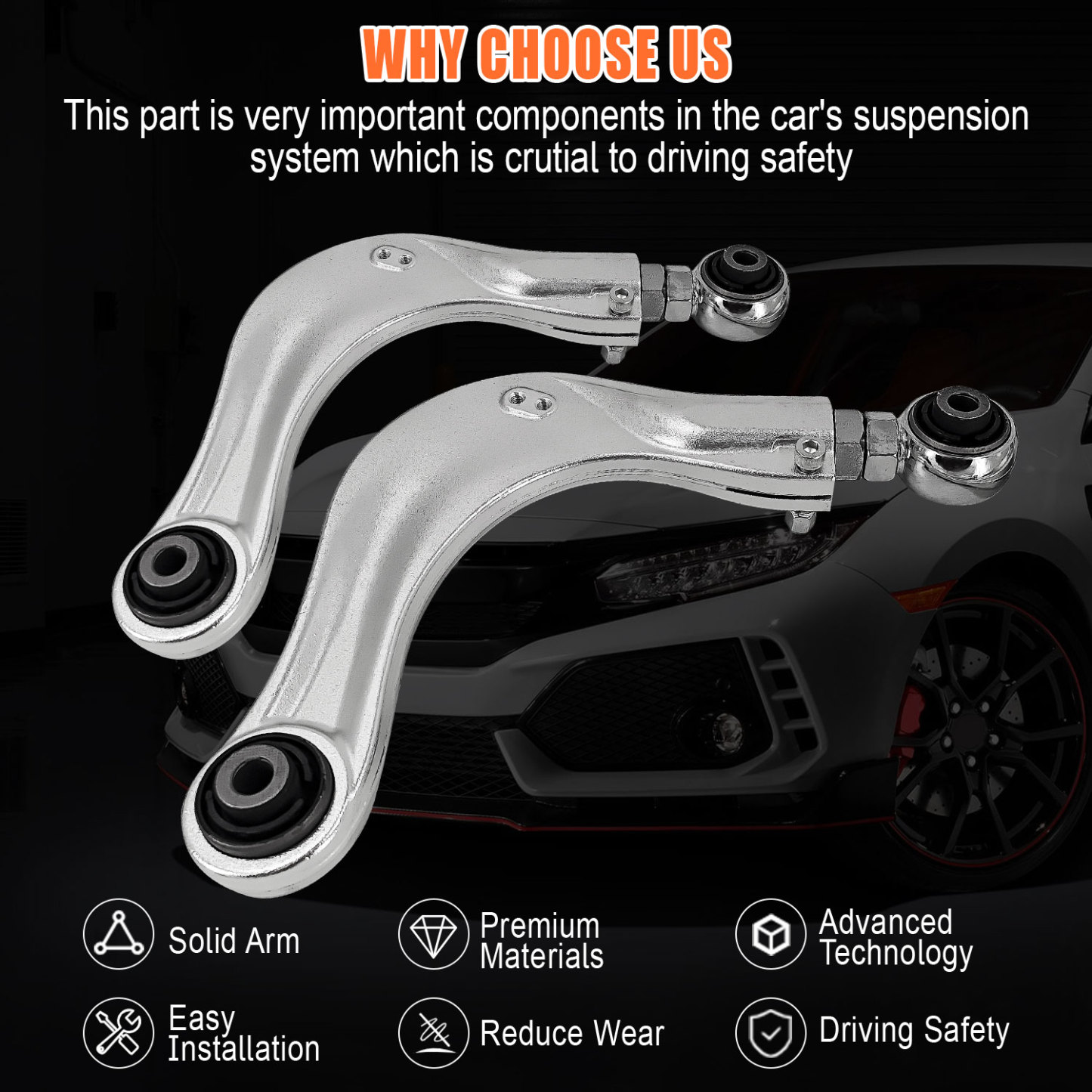 2Pcs Alignment Rear Camber Kit Aluminium Camber Arms for Honda Civic 2016-2021; for Accord 2018-2022 #BP67476 