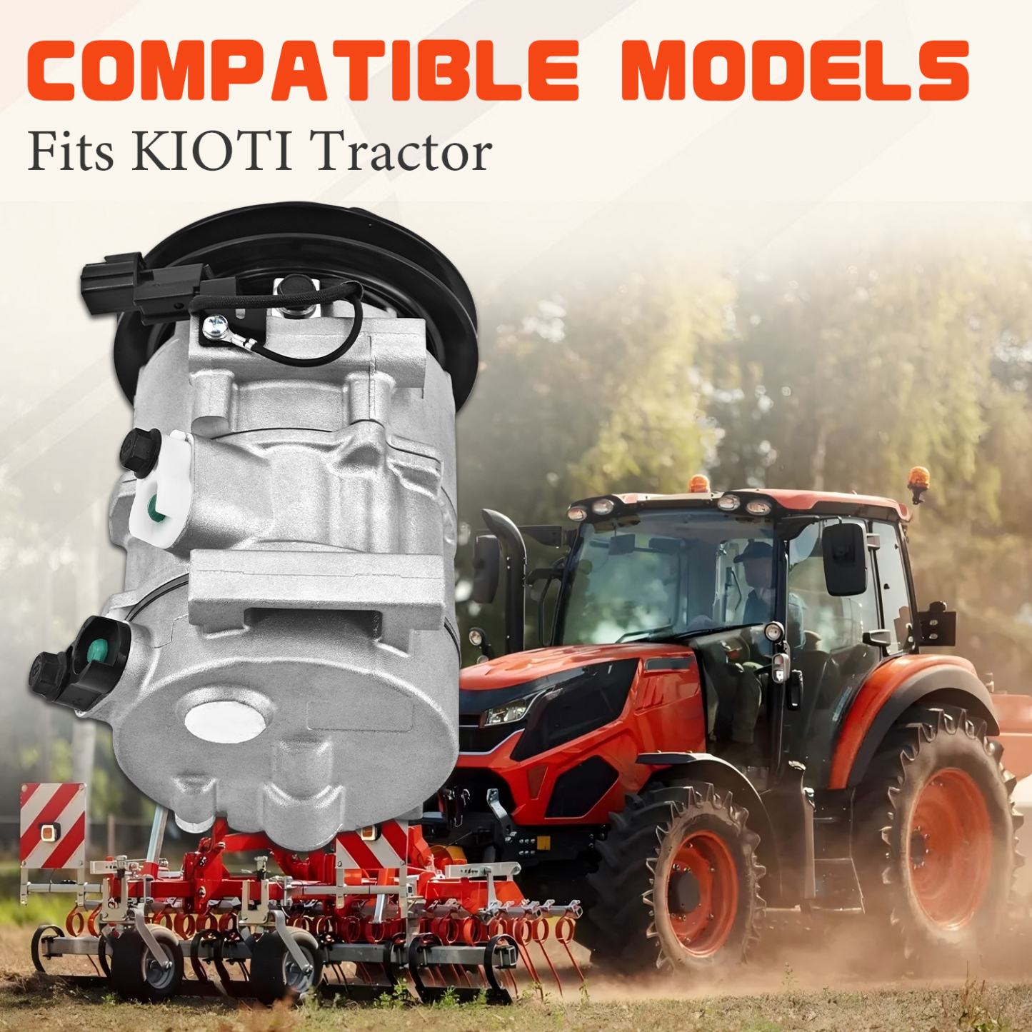 TE16-0023A T5525-50814 A/C Compressor Compatible With KIOTI Tractor DV9 1GRV 12V