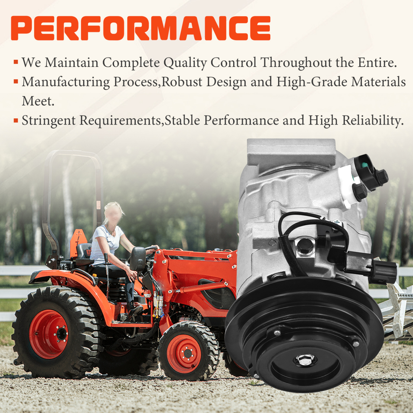 TE16-0023A T5525-50814 A/C Compressor Compatible With KIOTI Tractor DV9 1GRV 12V