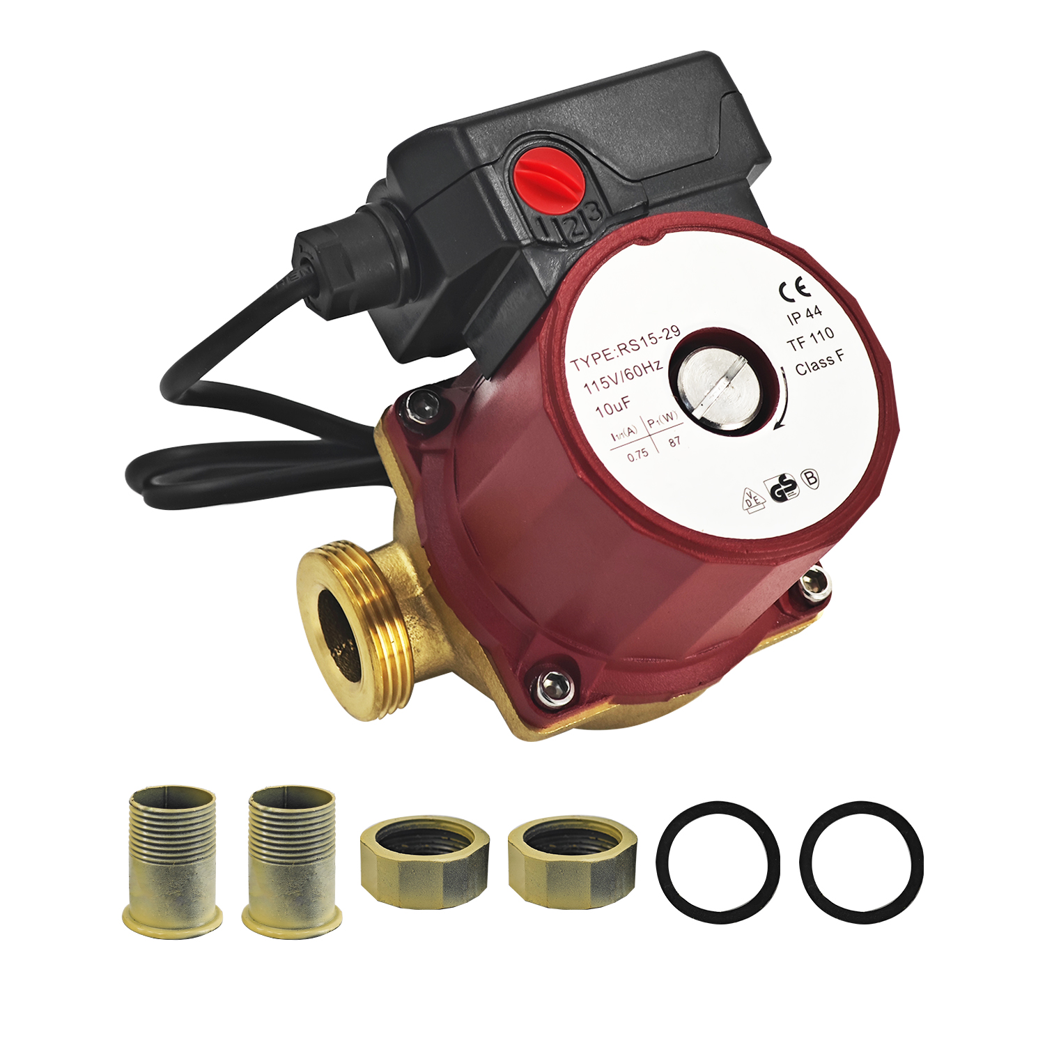 Bronze Recirculating Pump, Hot Water Circulator 1/8 HP 115V, UP15-29SU/LC, 59896776 Non-Submersible Circulation Pump with Line Cord, 1-1/4" Union