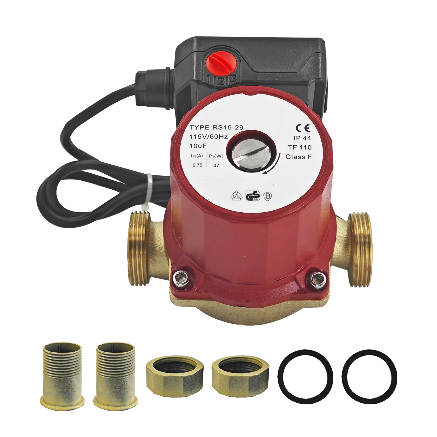 Bronze Recirculating Pump, Hot Water Circulator 1/8 HP 115V, UP15-29SU/LC, 59896776 Non-Submersible Circulation Pump with Line Cord, 1-1/4" Union