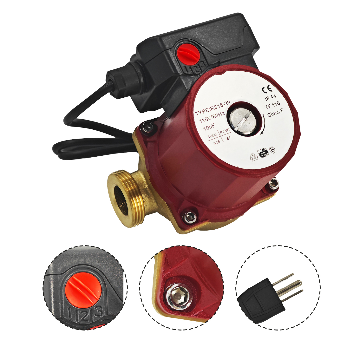 Bronze Recirculating Pump, Hot Water Circulator 1/8 HP 115V, UP15-29SU/LC, 59896776 Non-Submersible Circulation Pump with Line Cord, 1-1/4" Union