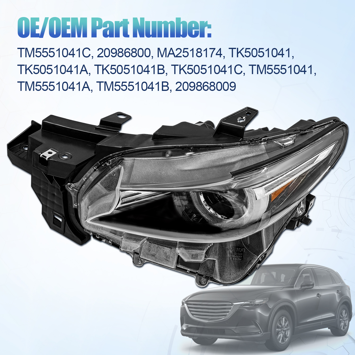 Left Headlight W/AFS Compatible with Mazda CX-9 CX9 2016-2023