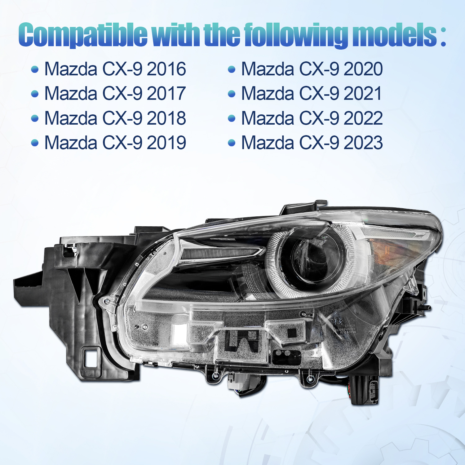 Left Headlight W/AFS Compatible with Mazda CX-9 CX9 2016-2023