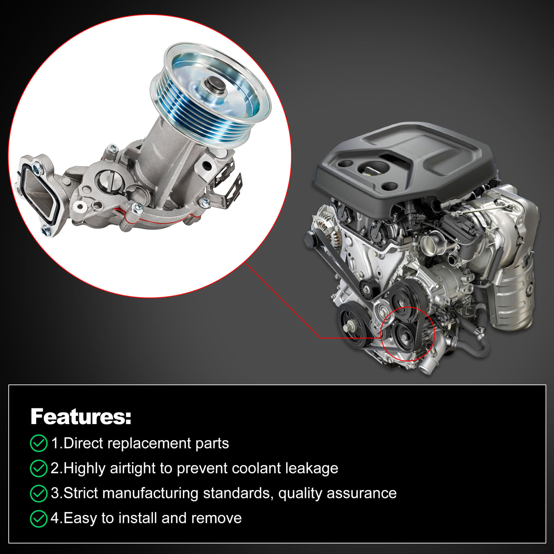 Engine Water Pump for Jeep Wrangler JL 2018-2022 2.0L L4 #5048283AF