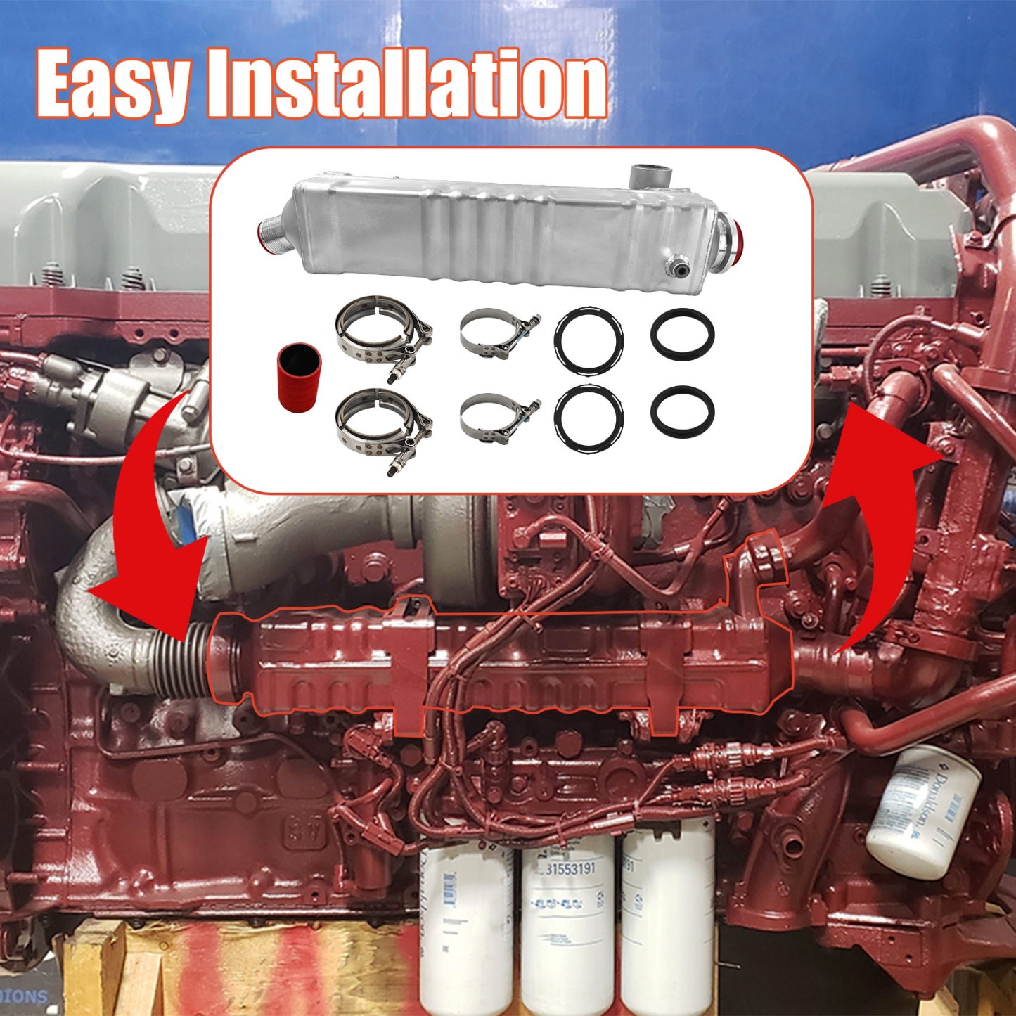 85136428 EGR Cooler with Hose and Clamps for 2008-2016 Mack MP8 Volvo D13 Engine 12.8L