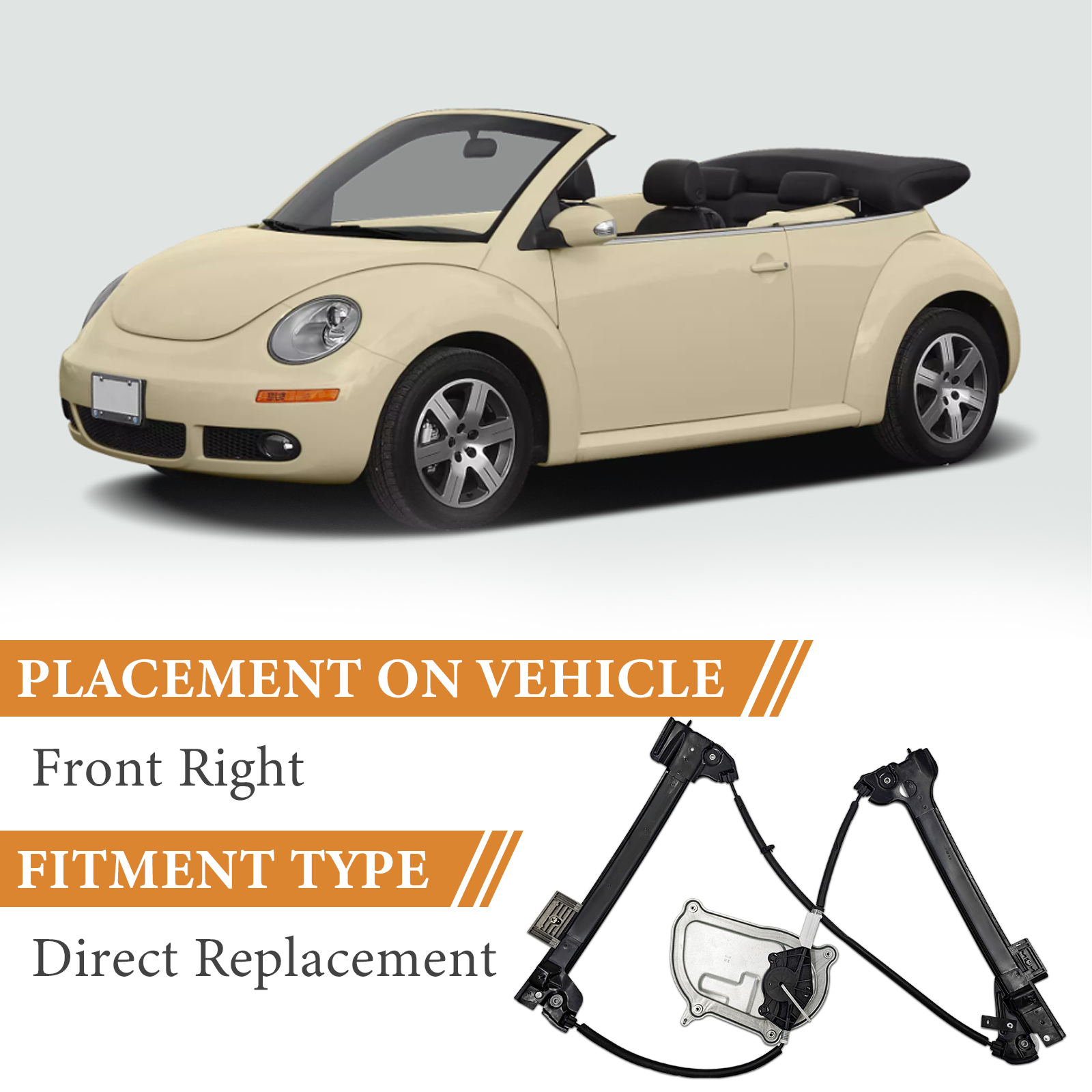 Front Right Power Window Regulator Replacement for VW Volkswagen Beetle Convertible 2003-2010